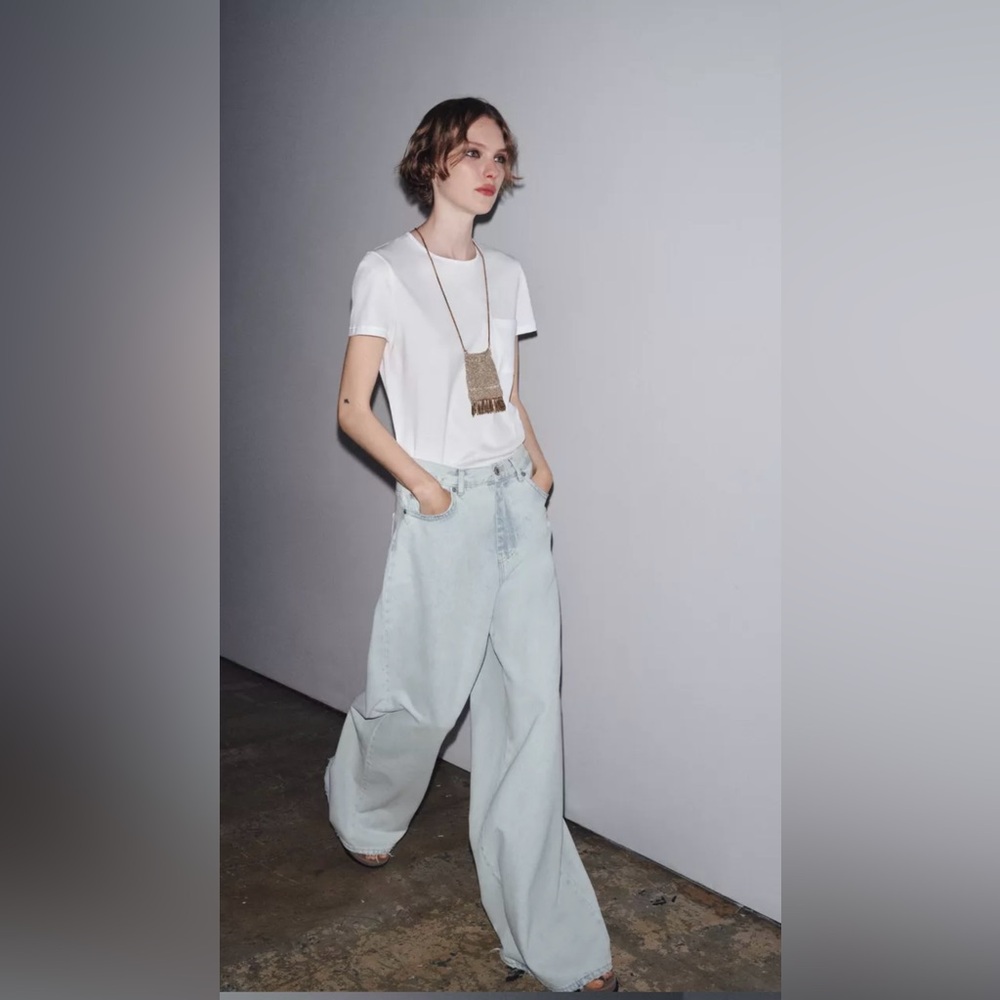 Zara High Waist Palazzo Fit Jeans in Light Blue Size 12. NWT - Picture 2 of 14